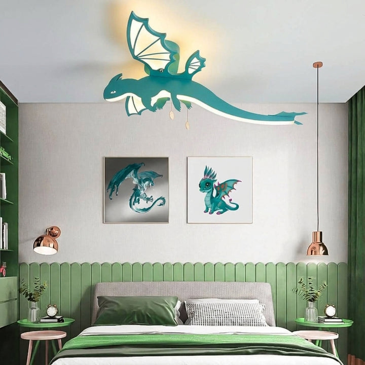 Contemporary Creative Acrylic Cartoon Dinosaur LED Kids Semi-Flush Mount Ceiling Light For Bedroom