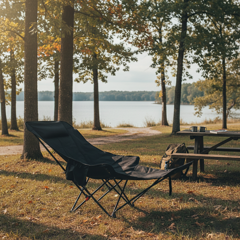 Contemporary Industrial Oxford Fabric Carbon Steel Foldable Camping Chair Backrest Footrest For Outdoor Patio