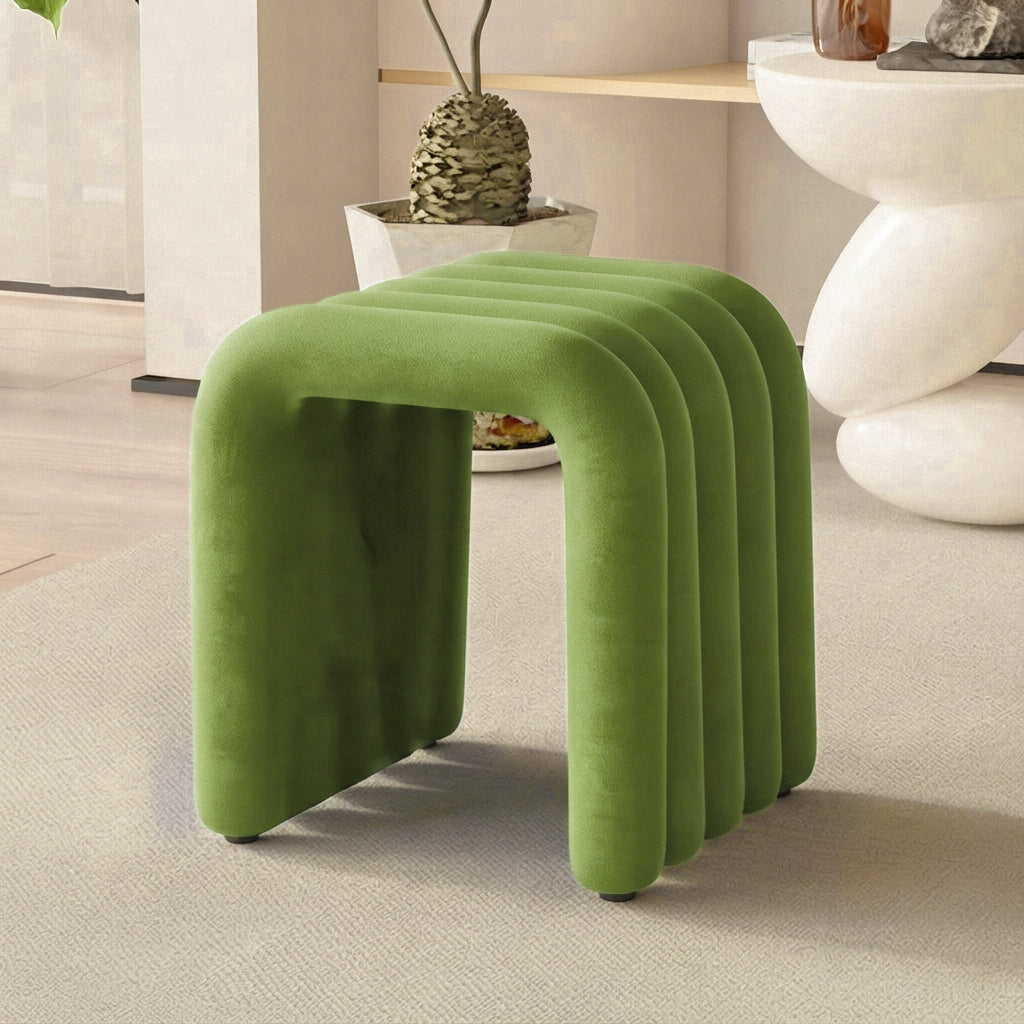 Contemporary Creative Arch Design Teddy Fleece Velvet Fabric Plywood Vanity Stool Backless Armless For Bedroom