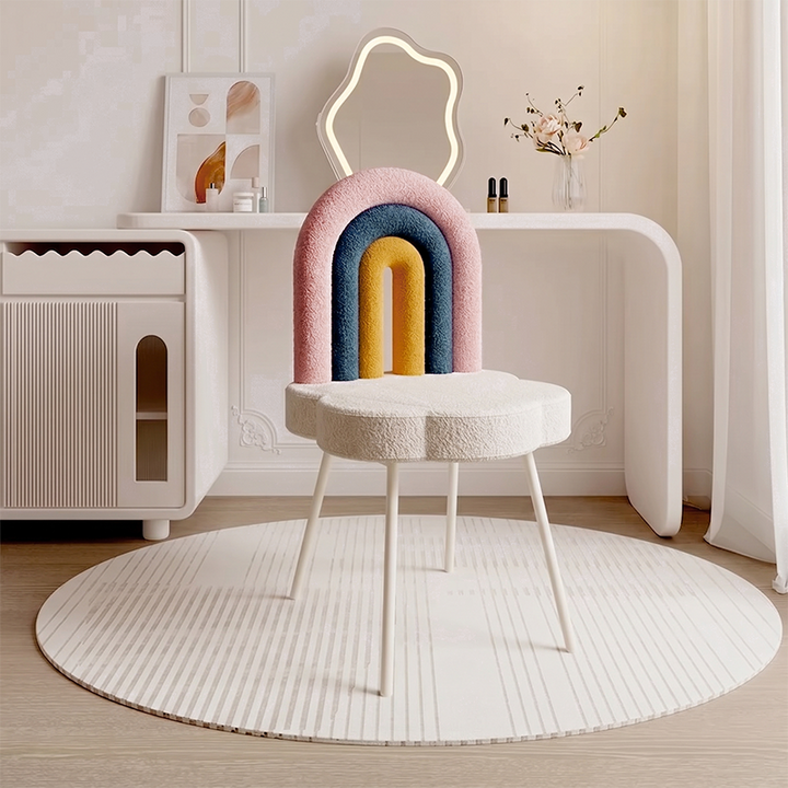 Tabouret de vanité en fer sans accoudoirs avec dossier en laine d&