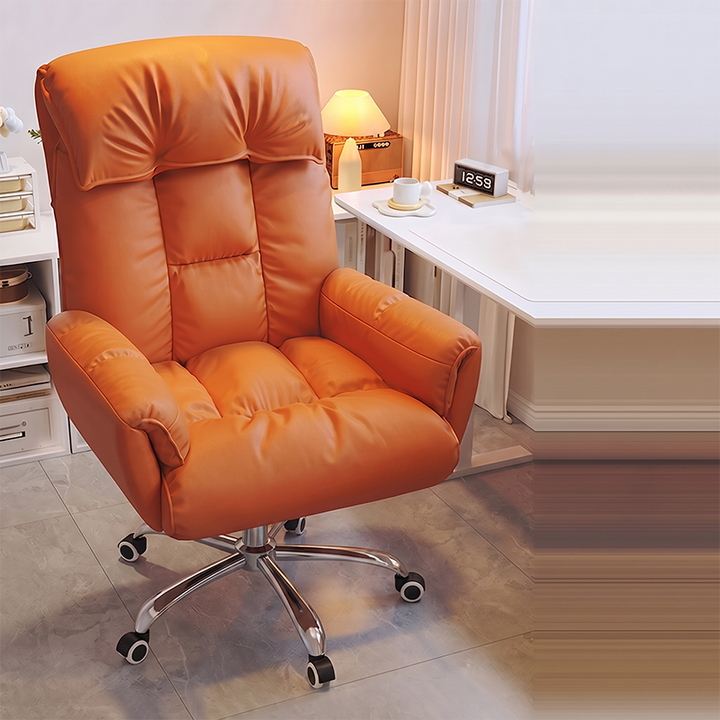 Chaise de bureau moderne minimaliste en tissu et acier inoxydable avec siège carré, dossier réglable et base pivotante pour bureau à domicile 