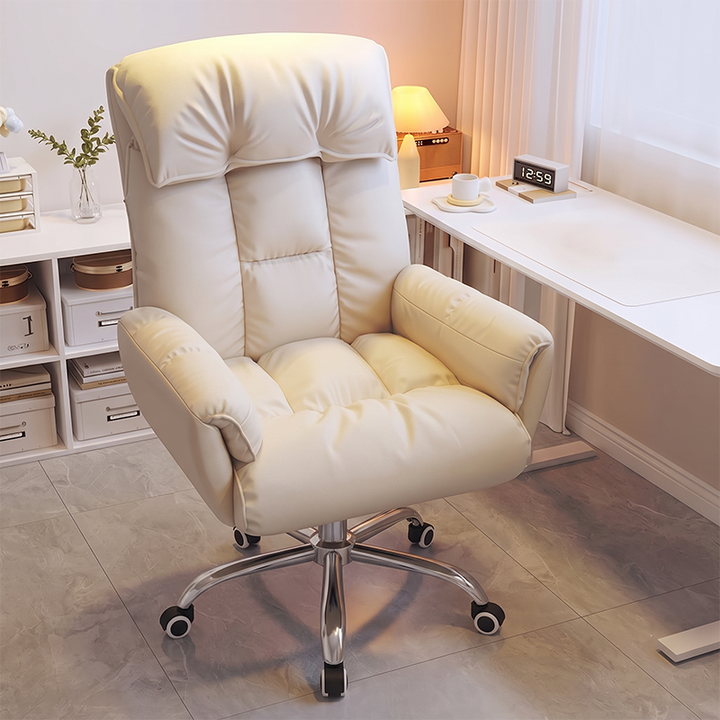 Chaise de bureau moderne minimaliste en tissu et acier inoxydable avec siège carré, dossier réglable et base pivotante pour bureau à domicile 