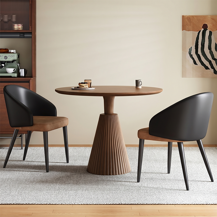 Zeitgemäßer runder Couchtisch im Retro-Stil aus Massivholz, Gummibaumholz und Sperrholz für Wohnzimmer, Esszimmer & Balkon 