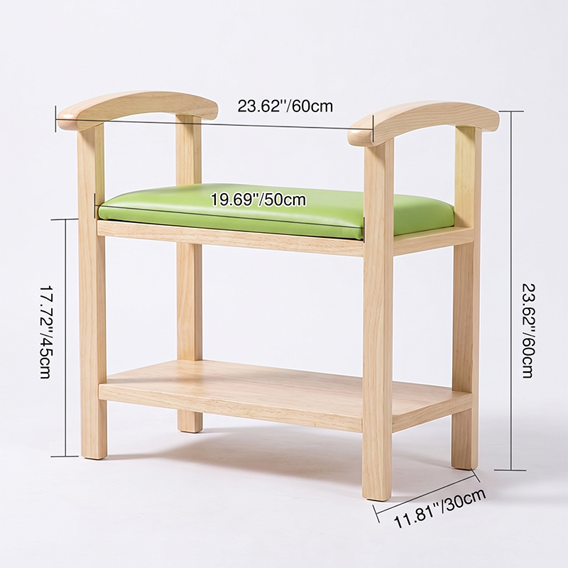 Traditional Japanese Rectangular Rubberwood Solid Wood Plywood PU Leather Shoe Bench Backless Armrest For Entryway &amp; Hallway