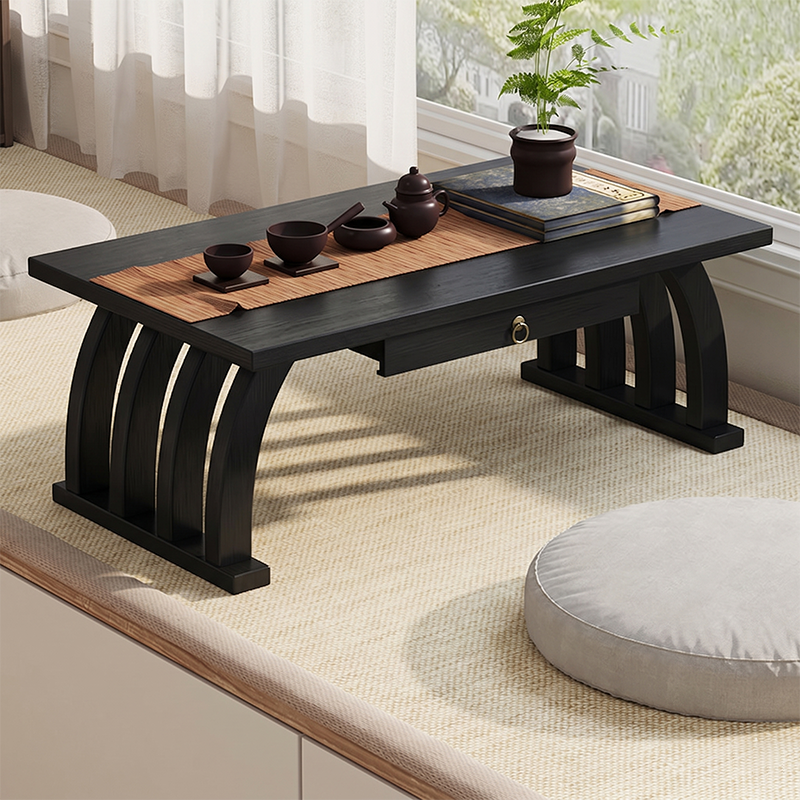 Mesa de centro rectangular curva de bambú de estilo chino tradicional para sala de estar 