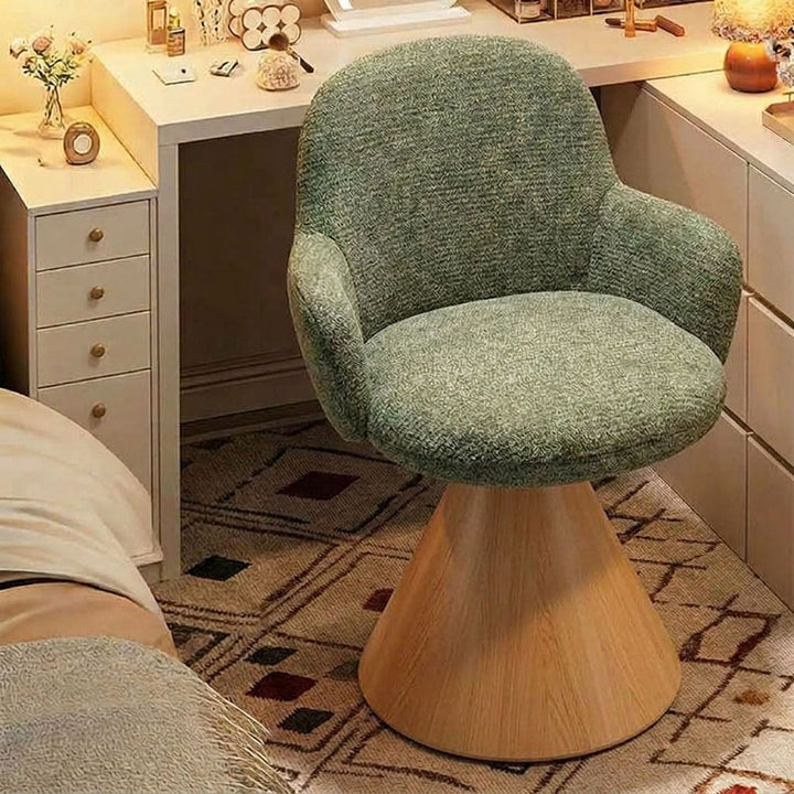 Contemporary Nordic Conical Curved Cotton-Linen Printed Velvet Carbon Steel Rotating Vanity Stool Backrest Armless For Bedroom