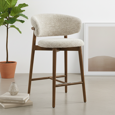 Modern Minimalist Ash Wood Fabric Rectangular Bar Stool Backrest Footrest For Kitchen