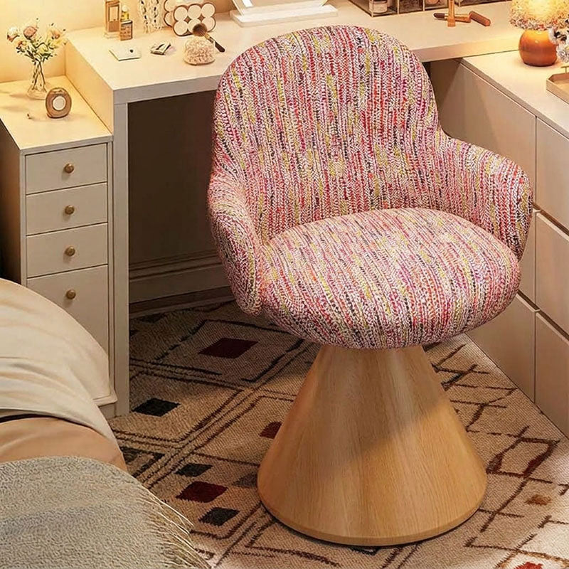 Taburete de tocador giratorio contemporáneo nórdico, cónico, curvado, de algodón y lino estampado, terciopelo y acero al carbono, sin respaldo ni brazos, para dormitorio 
