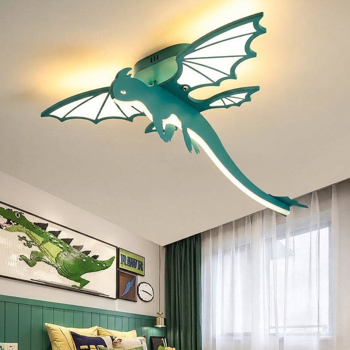 Contemporary Creative Acrylic Cartoon Dinosaur LED Kids Semi-Flush Mount Ceiling Light For Bedroom