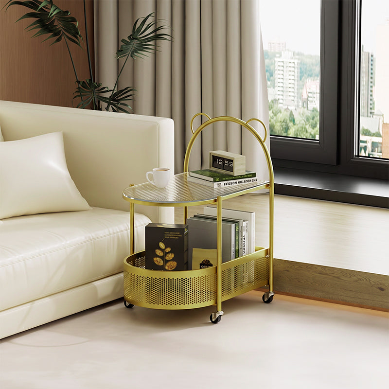 Modern Creative Oval Glass Iron Side Table 1-Storage For Living Room