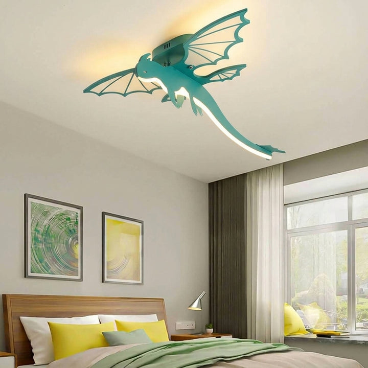 Contemporary Creative Acrylic Cartoon Dinosaur LED Kids Semi-Flush Mount Ceiling Light For Bedroom