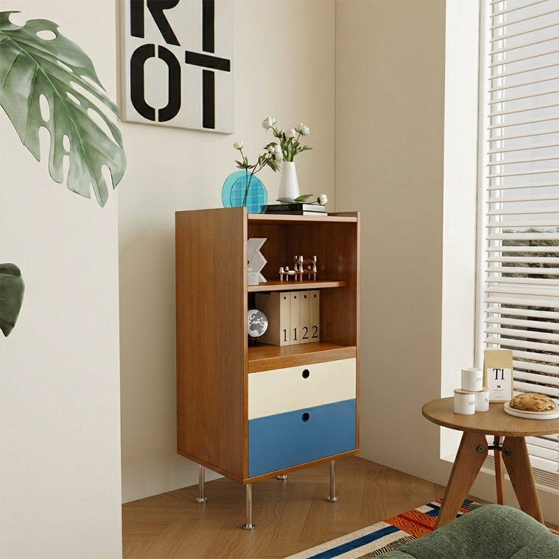Aparador de almacenamiento organizado de gran capacidad rectangular de acero inoxidable y tablero de partículas estilo escandinavo contemporáneo con 2 cajones para sala de estar 