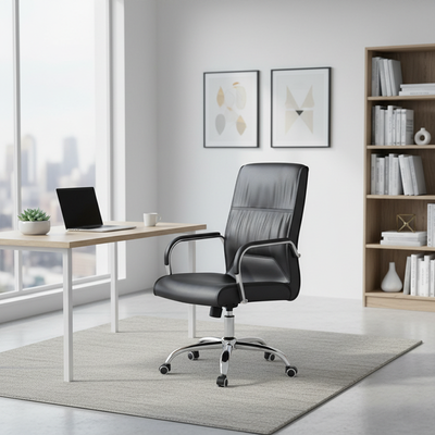 Modern Minimalist Rectangular Faux Leather Steel Desk Chair Backrest Armrest For Home Office