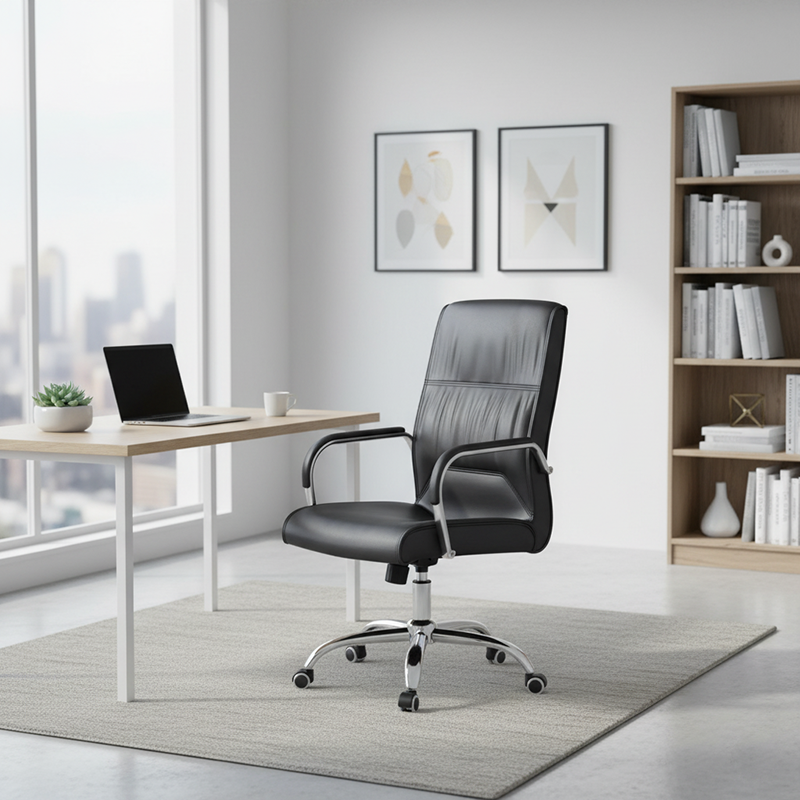 Modern Minimalist Rectangular Faux Leather Steel Desk Chair Backrest Armrest For Home Office
