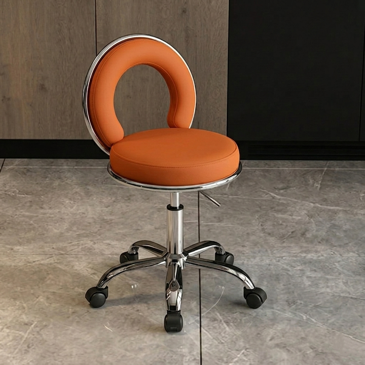 Coussin Rond Scandinave Contemporain Creux Métal Synthétique Placage Électro Vanity Tabouret Dossier Sans Bras Pour Chambre 