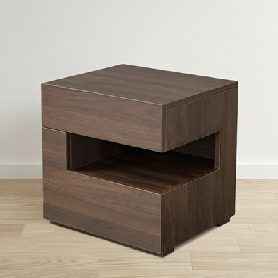 Mesita de noche de madera maciza rectangular minimalista moderna de fresno con 2 cajones y 2 niveles para dormitorio 