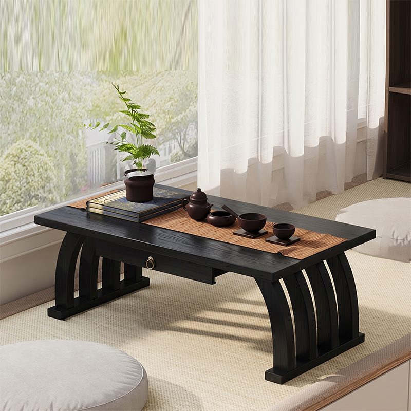 Mesa de centro rectangular curva de bambú de estilo chino tradicional para sala de estar 