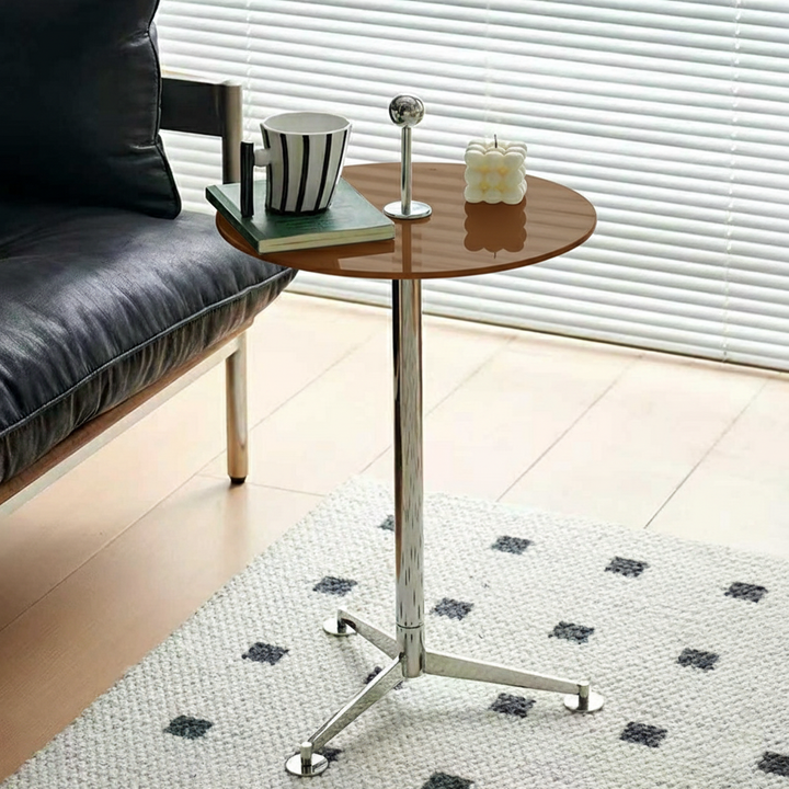 Modern Minimalist Round Tempered Glass Stainless Steel Coffee Table 1-Tier For Living Room