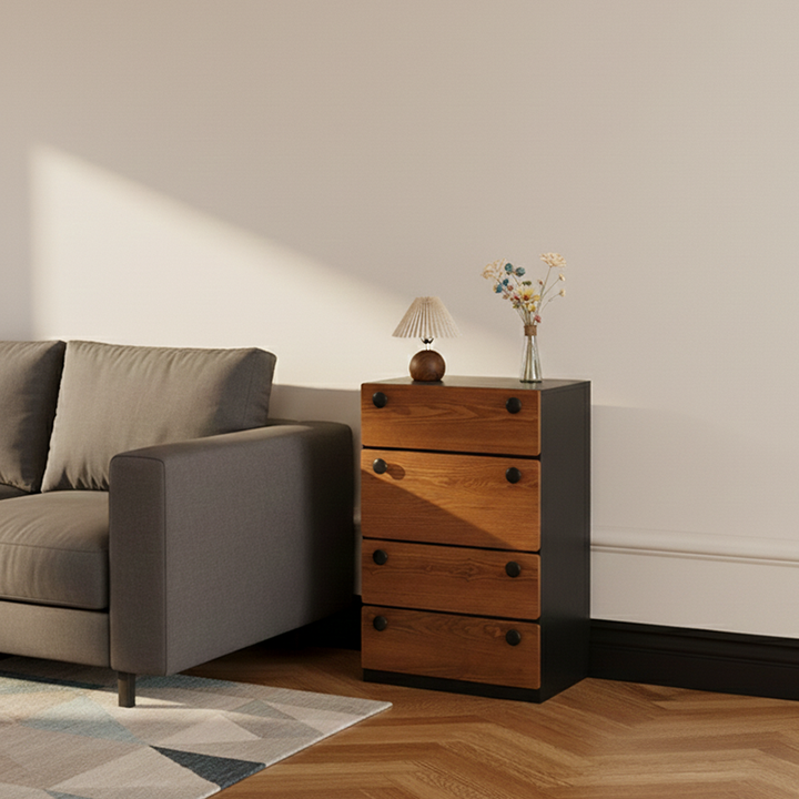 Modern Minimalist Solid Wood &amp; Plywood Storage Cabinet With 4 Drawers, Large Drawer Dresser For Living Room