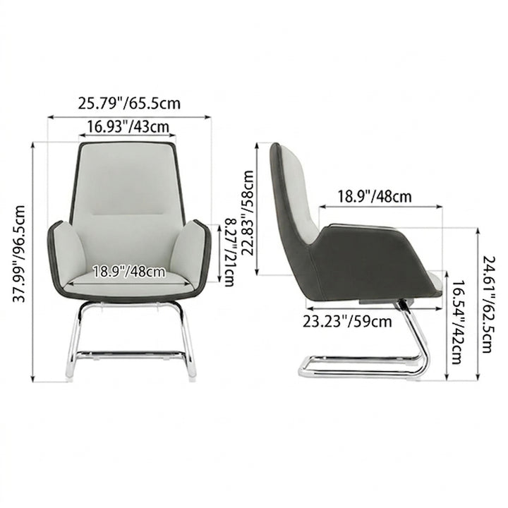 Modern Minimalist Ergonomic Mid Back Leather Plywood & Metal Office Chair - Upholstered Desk Chair With Armrests Comfortable Reception Chair For Home Office