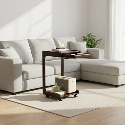 Modern Minimalist Rectangular Bamboo End Table 2-Tier 1-Drawer For Living Room