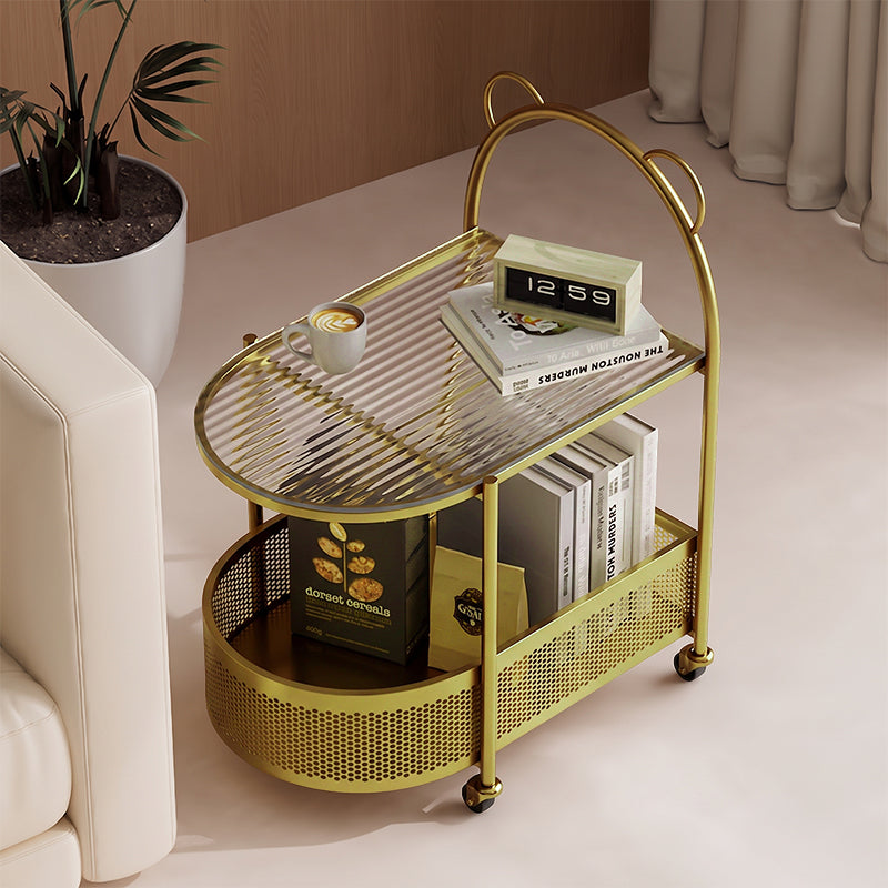 Modern Creative Oval Glass Iron Side Table 1-Storage For Living Room