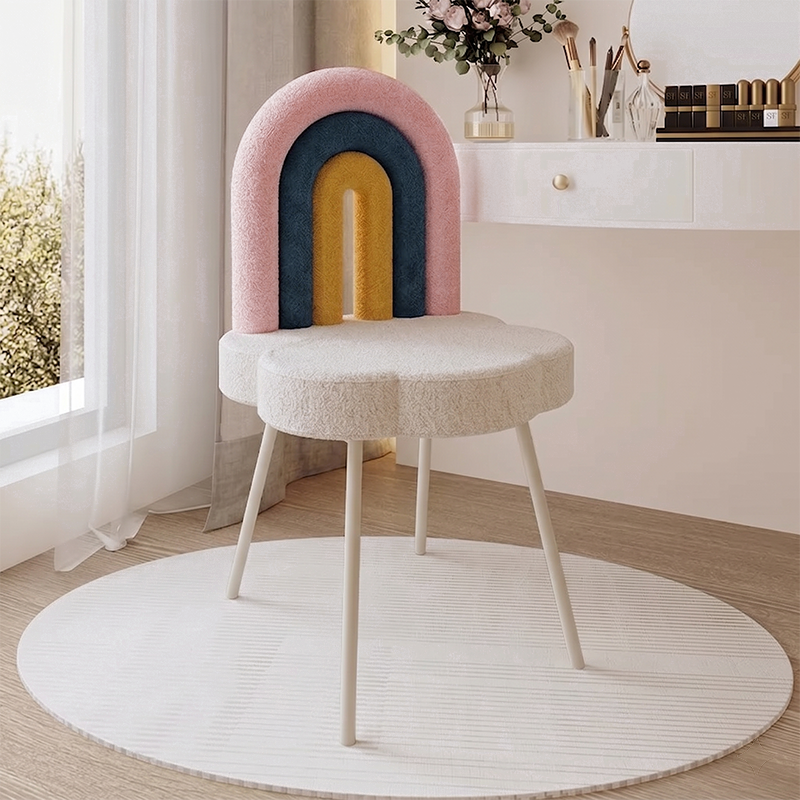 Tabouret de vanité en fer sans accoudoirs avec dossier en laine d&