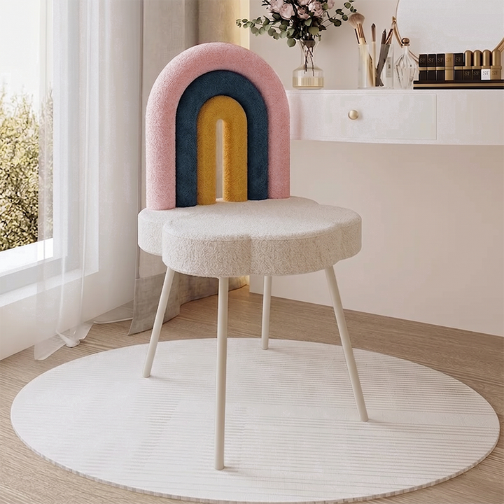 Tabouret de vanité en fer sans accoudoirs avec dossier en laine d&