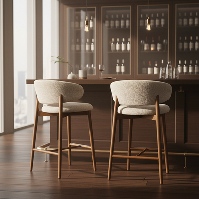 Modern Minimalist Ash Wood Fabric Rectangular Bar Stool Backrest Footrest For Kitchen