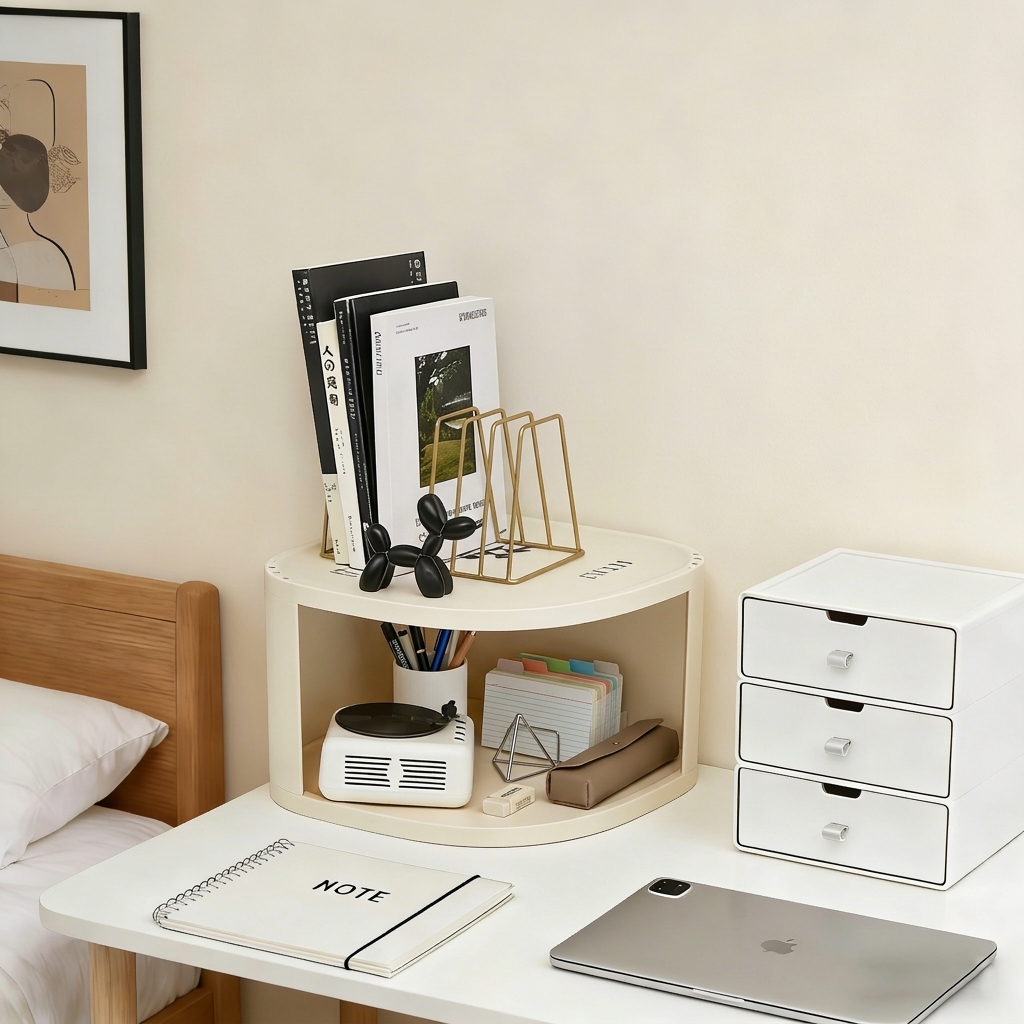 Modern Minimalist Plastic Rounded Square Corner Shelf Unit With 2-Tier For Entryway &amp; Living Room &amp; Bathroom