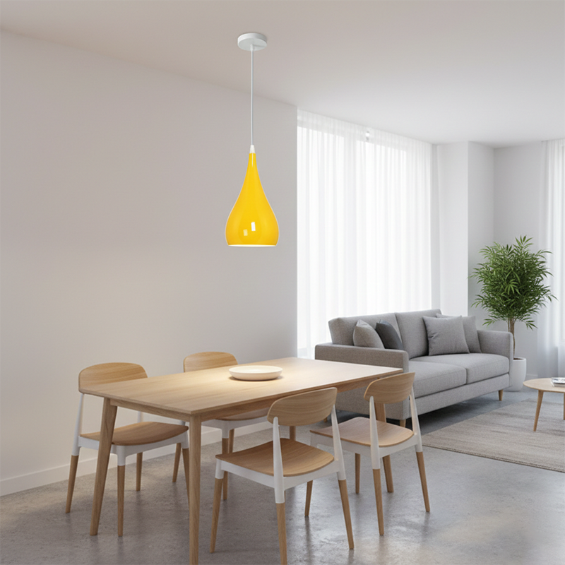 Zeitgenössische nordische Eisen-Holz-Aluminium-Kürbis-Wassertropfen 1-Licht-Pendelleuchte für das Esszimmer 
