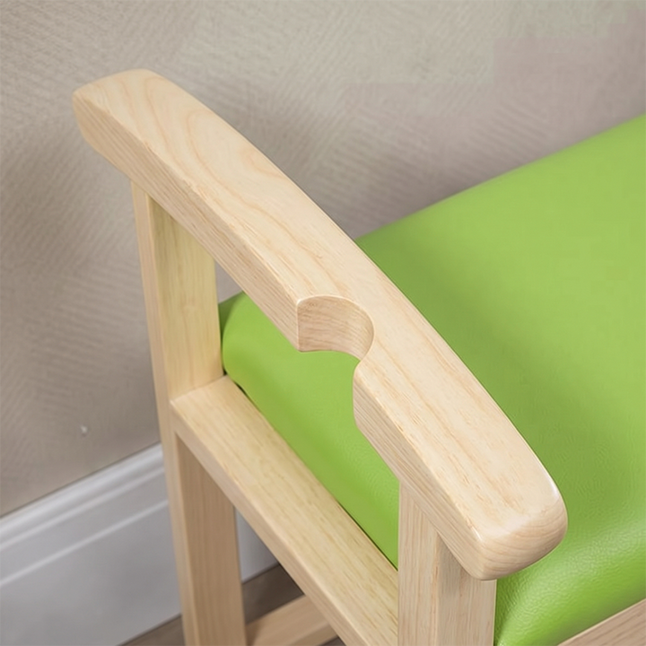 Traditional Japanese Rectangular Rubberwood Solid Wood Plywood PU Leather Shoe Bench Backless Armrest For Entryway &amp; Hallway