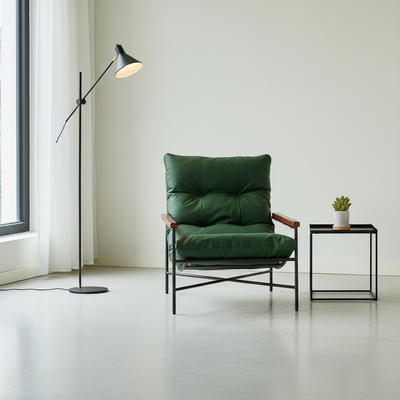 Modern Mid-Century Rectangular PU Leather Carbon Steel Rubberwood Solid Wood PP Cotton Recliner Backrest For Living Room