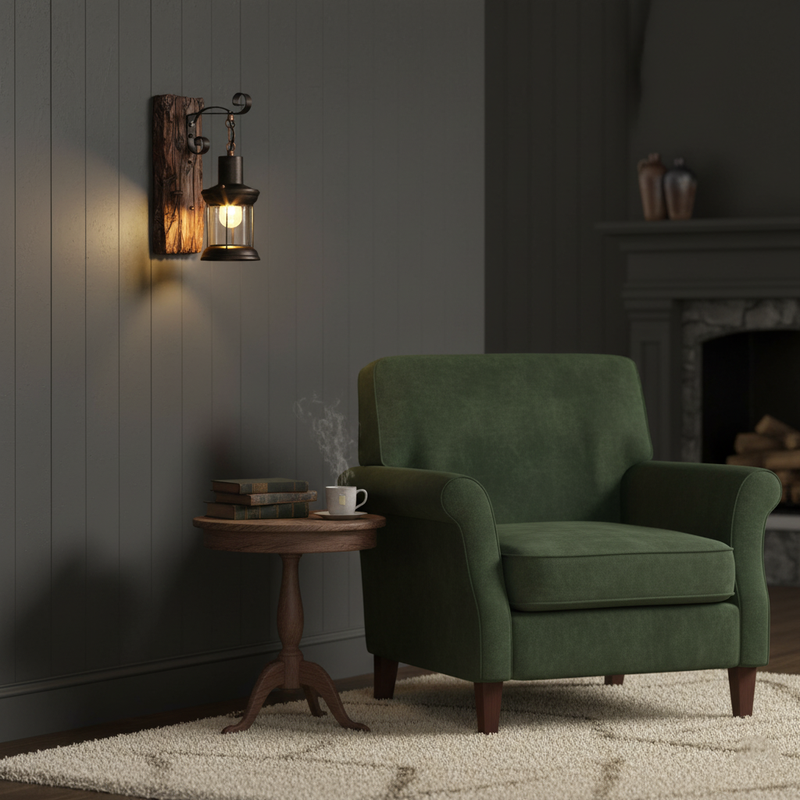 Glass Iron Wooden Base 1-Light Cylinder Sconce Lamp