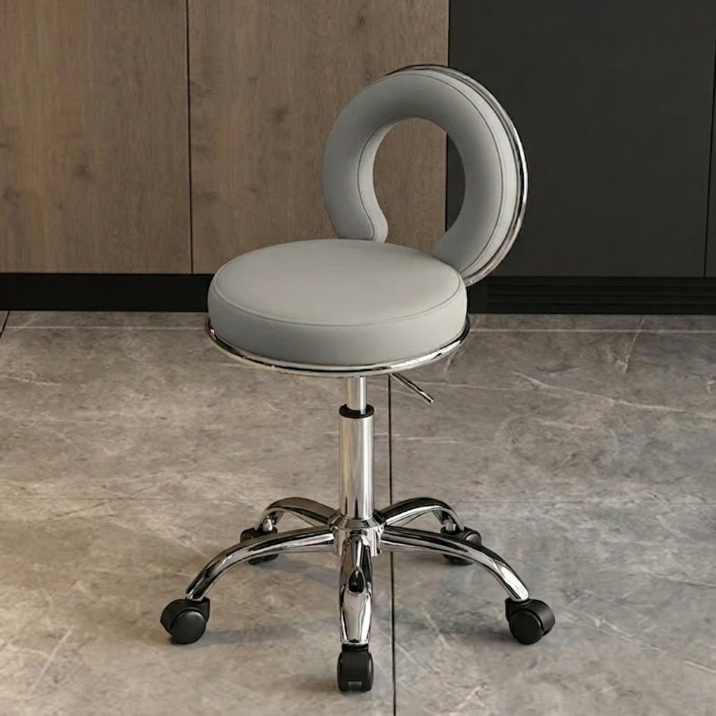 Coussin Rond Scandinave Contemporain Creux Métal Synthétique Placage Électro Vanity Tabouret Dossier Sans Bras Pour Chambre 
