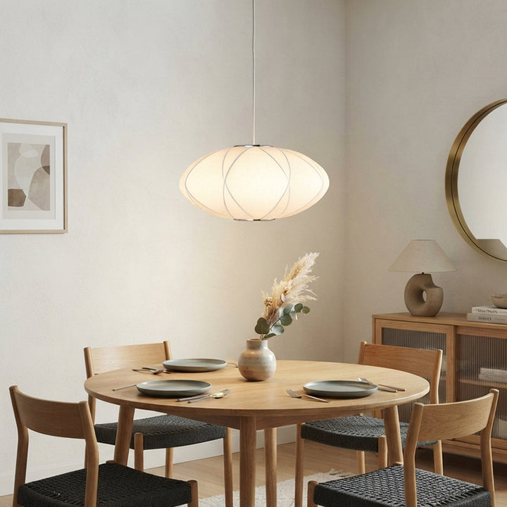 Modern Minimalist Round Fabric Hardware 1-Light Pendant Light For Bedroom