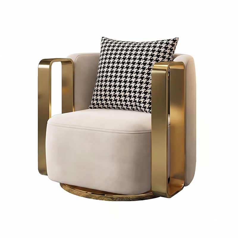 Contemporary Scandinavian Round Nappa Leather Swivel Accent Chair Backrest For Living Room