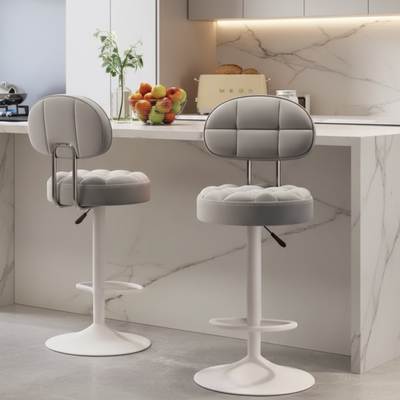 Contemporary Scandinavian Round Steel PU Leather Height Adjustable Bar Stool For Kitchen