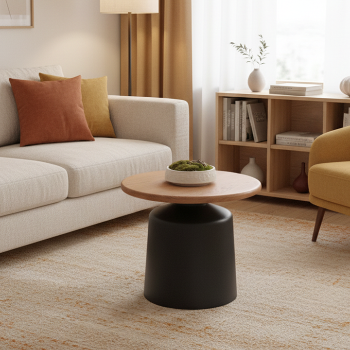 Zeitgenössischer nordischer runder MDF-Kohlenstoffstahl-Couchtisch 1-stufig für das Wohnzimmer 