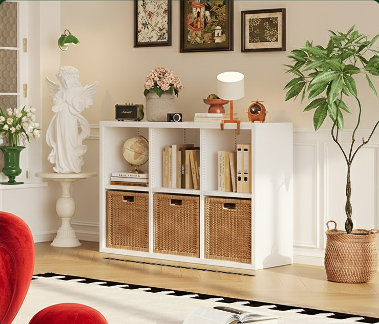 Contemporary Scandinavian Square Steel Modular Bookshelf 4/6-Cabinet For Living Room