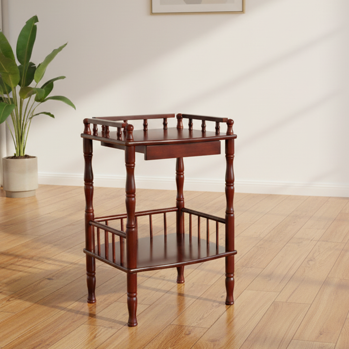 Mesa auxiliar rectangular vintage tradicional de MDF con acabado de madera de abedul, 2 niveles y 4 patas, para sala de estar 