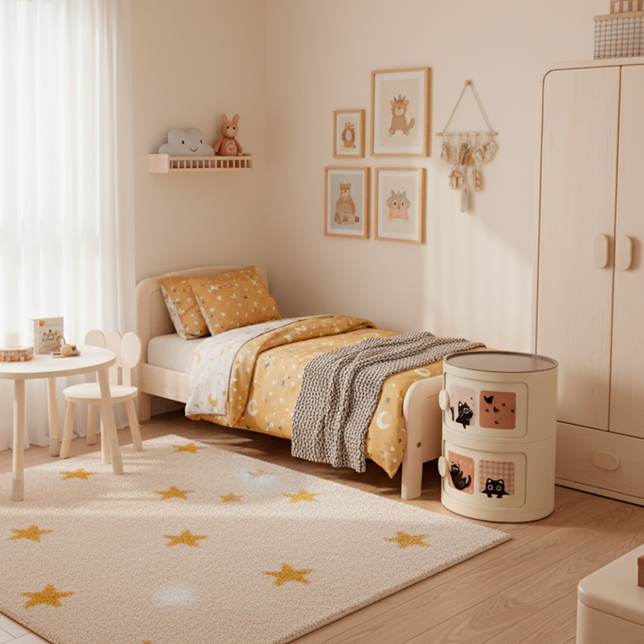 Mesa de noche cilíndrica creativa contemporánea de ABS con 2/3 cajones para dormitorio 