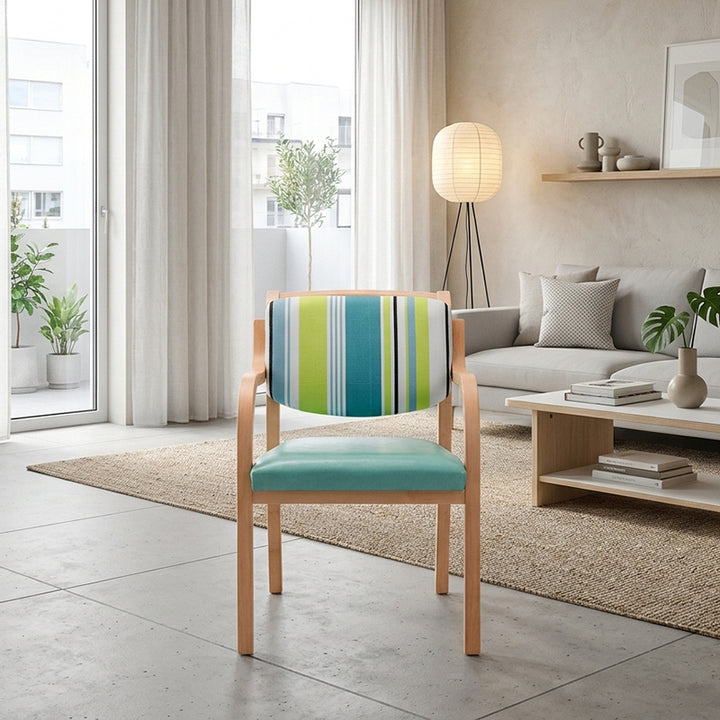 Moderner minimalistischer Esszimmerstuhl mit quadratischer gepolsterter Rückenlehne aus gebogenem Holz und PU-Leder für das Esszimmer 