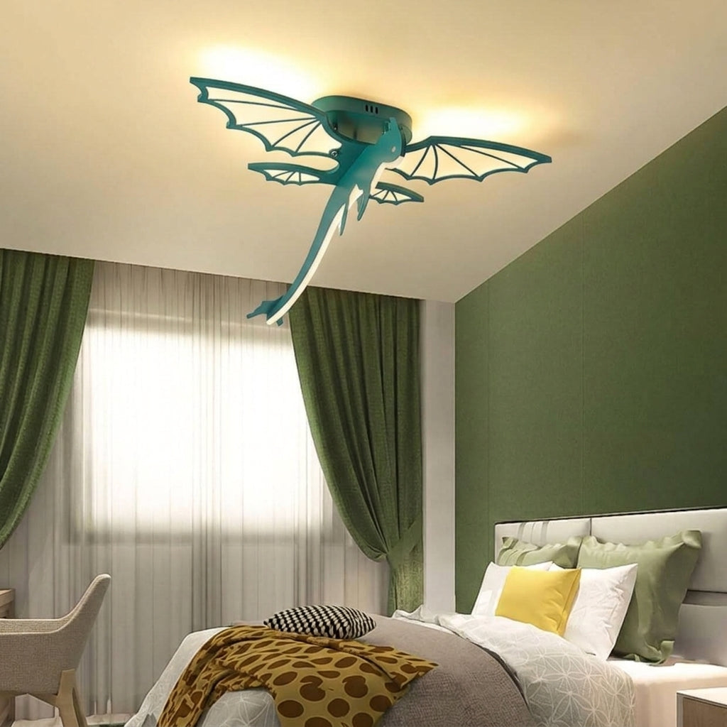 Contemporary Creative Acrylic Cartoon Dinosaur LED Kids Semi-Flush Mount Ceiling Light For Bedroom
