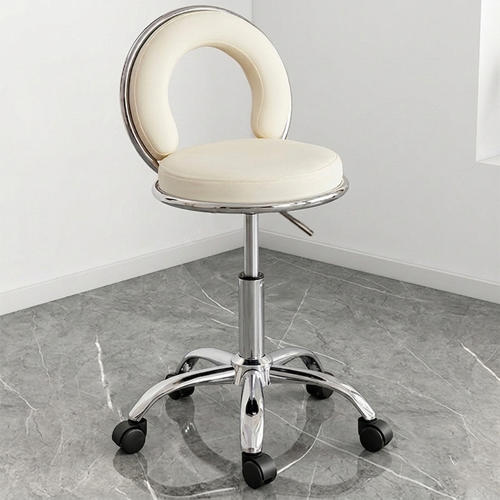 Coussin Rond Scandinave Contemporain Creux Métal Synthétique Placage Électro Vanity Tabouret Dossier Sans Bras Pour Chambre 