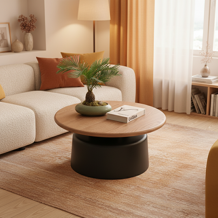 Zeitgenössischer nordischer runder MDF-Kohlenstoffstahl-Couchtisch 1-stufig für das Wohnzimmer 
