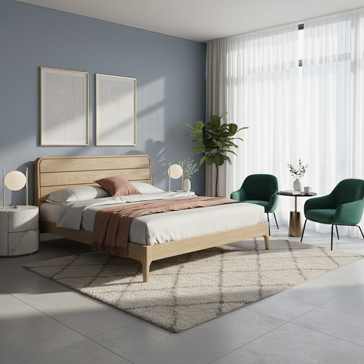 Premium-Bettgestell aus versenktem Eschenholz - Heimfreundliche, solide Unterstützung &amp; eleganter Look für das Schlafzimmer 