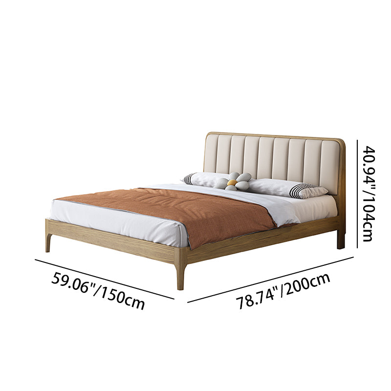 Cadre de lit encastré au style romantique français - Lit en cuir véritable capitonné et bois de frêne pour la chambre 