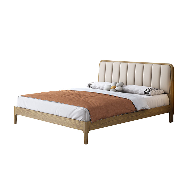 Cadre de lit encastré au style romantique français - Lit en cuir véritable capitonné et bois de frêne pour la chambre 