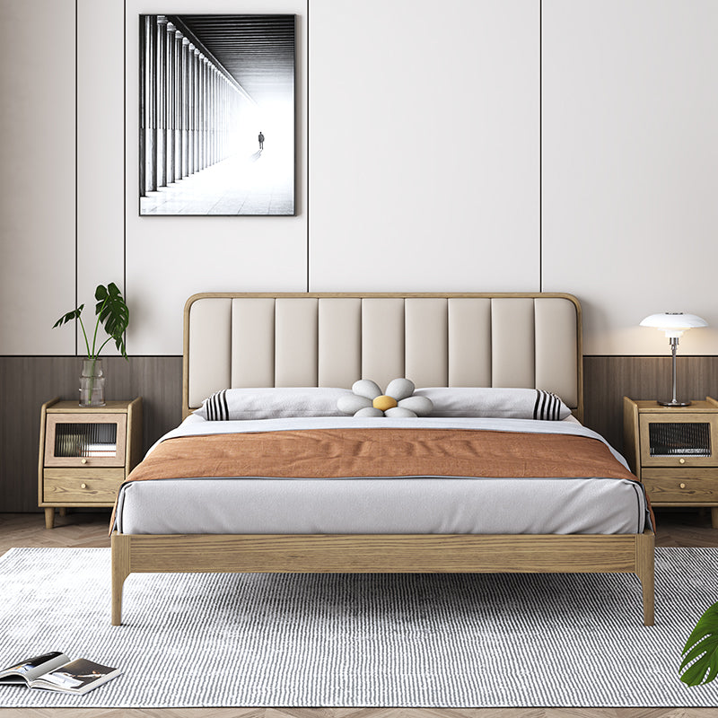 Cadre de lit encastré au style romantique français - Lit en cuir véritable capitonné et bois de frêne pour la chambre 